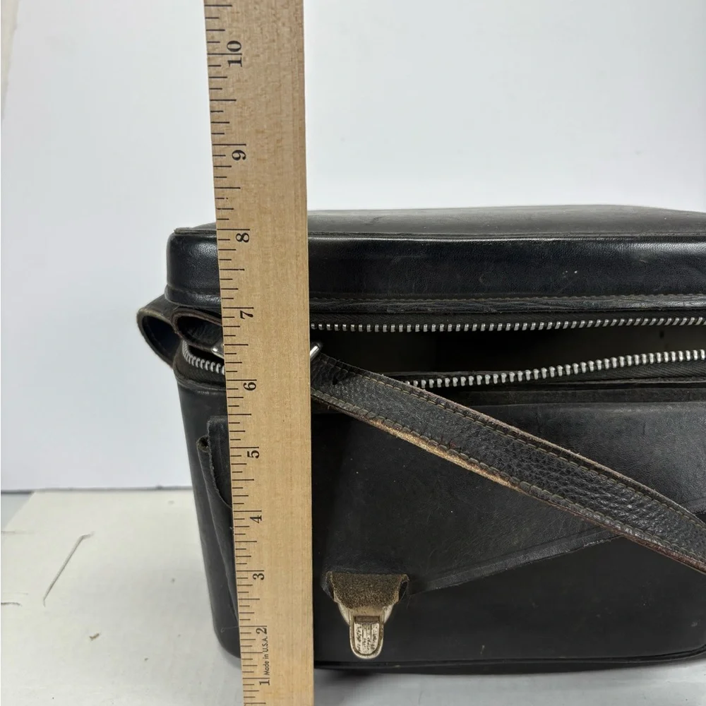 Vintage Black Leather Camera Hard Case 1960s Made In USA